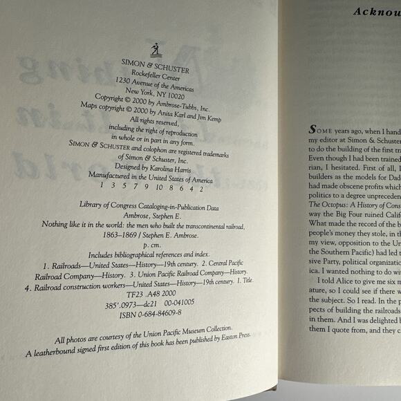Nothing Like It in the World by Stephen Ambrose Transcontinental Railroad 1st Ed - Picture 8 of 8